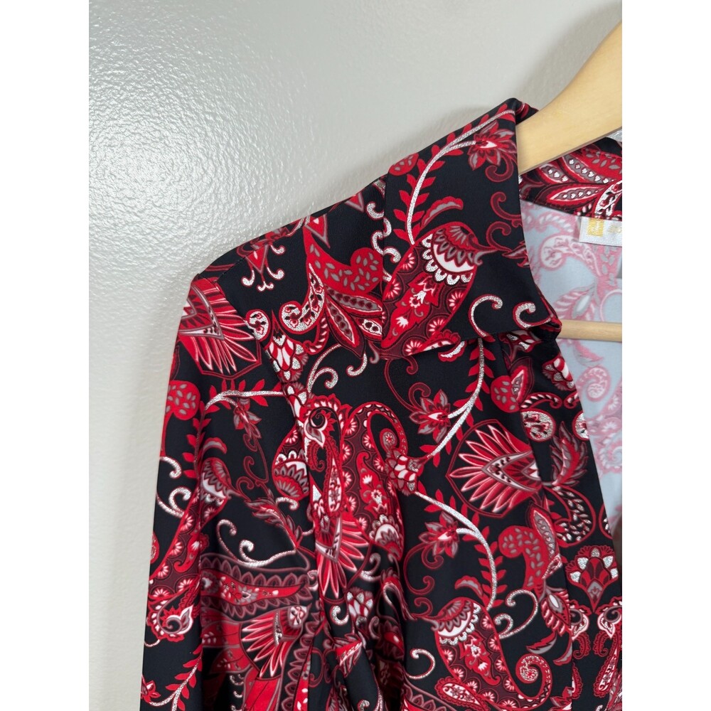 Jude Connally Delphine Midi Dress Size Medium Paisley Amore Red Silver Belted - Picture 5 of 10
